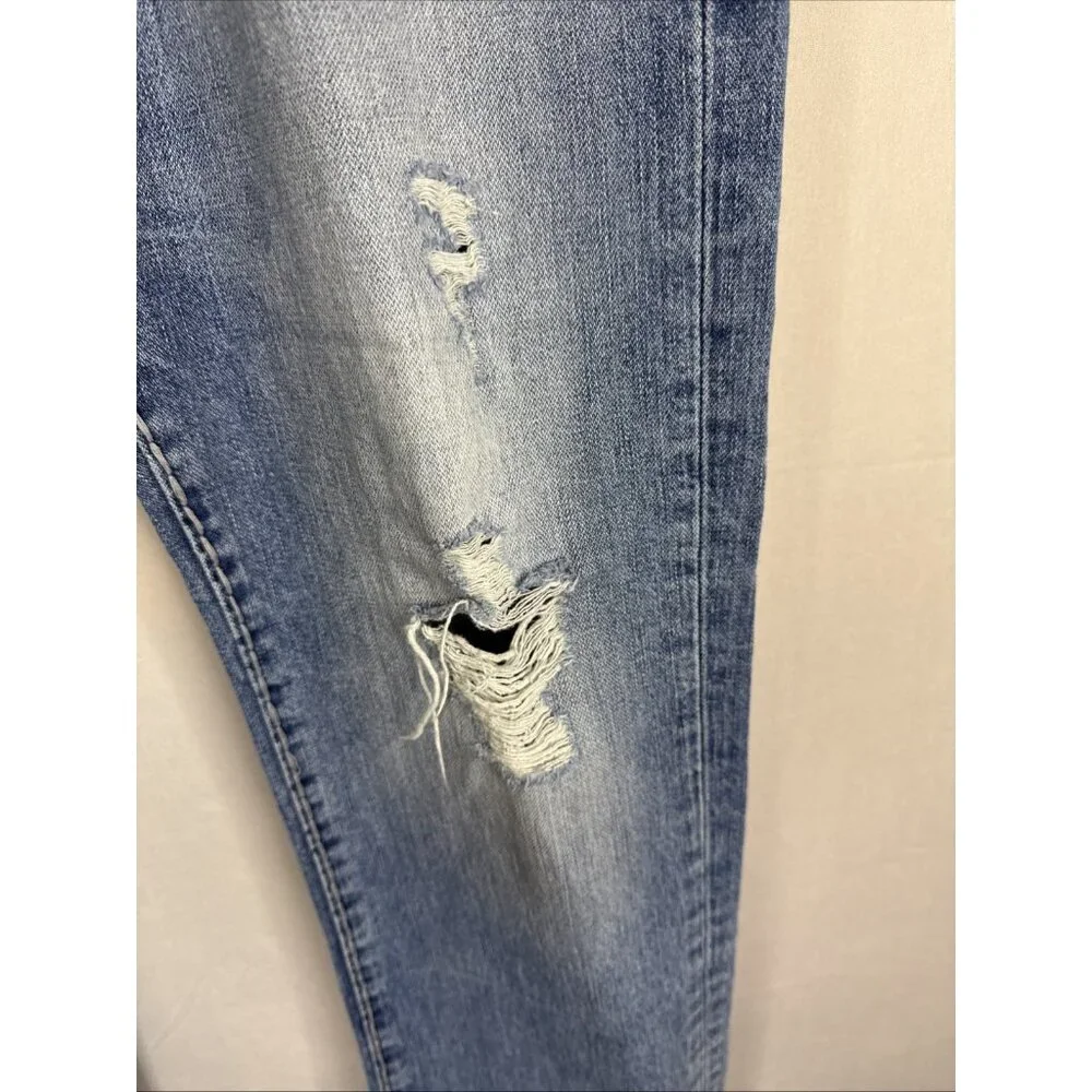 True Religion Ricky Jeans 33x31 Distressed Blue Denim Flap USA‎ Yellow Stitch